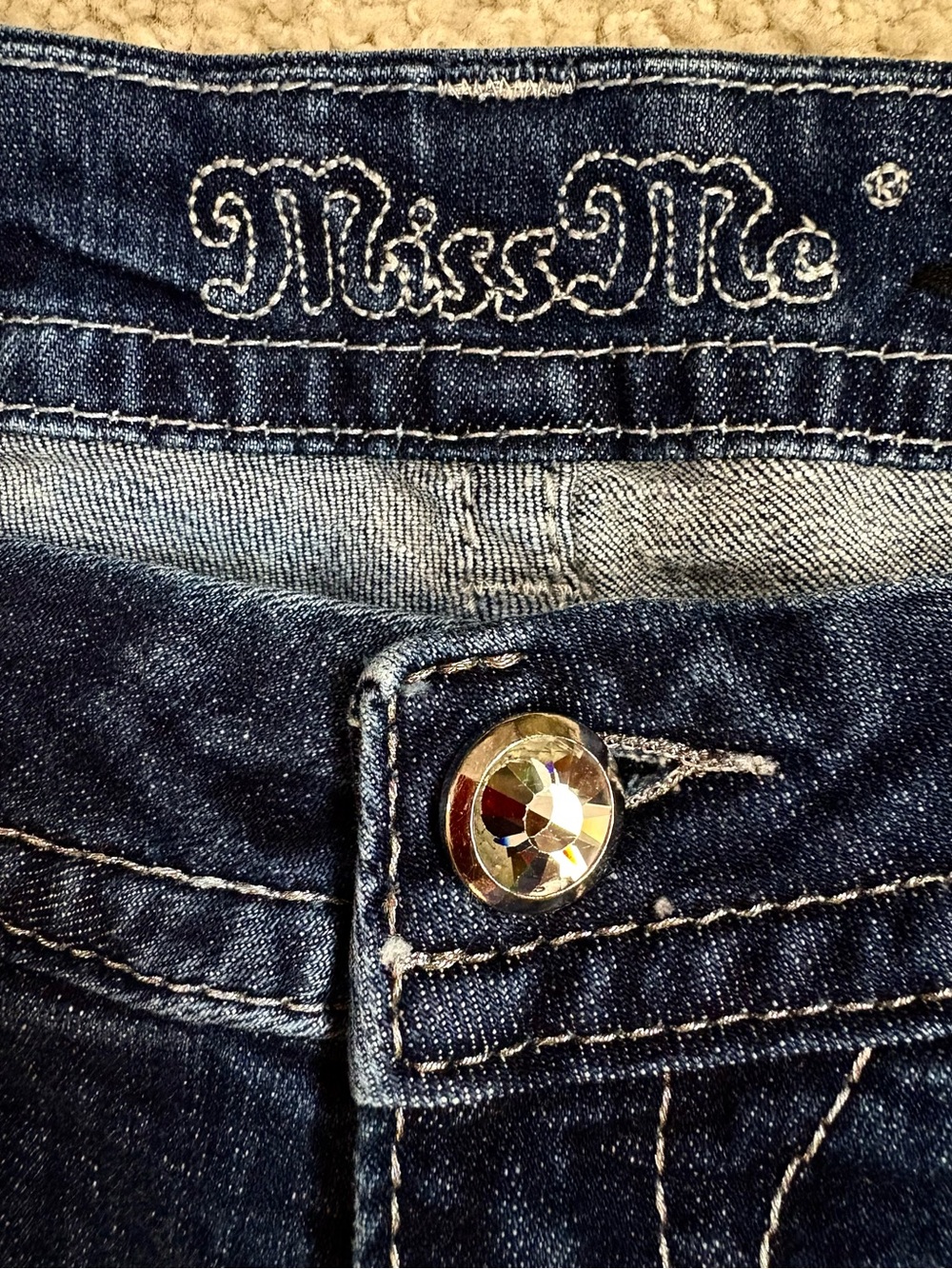 Womens MISS ME Mid Rise Easy BOOT CUT Flap Pocket JEWELED Stretch Denim JEANS 33 - Picture 6 of 7